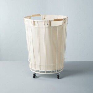Hearth‎ & Hand Magnolia 24" Large Wire & Fabric Laundry Hamper Wheels Sour Cream